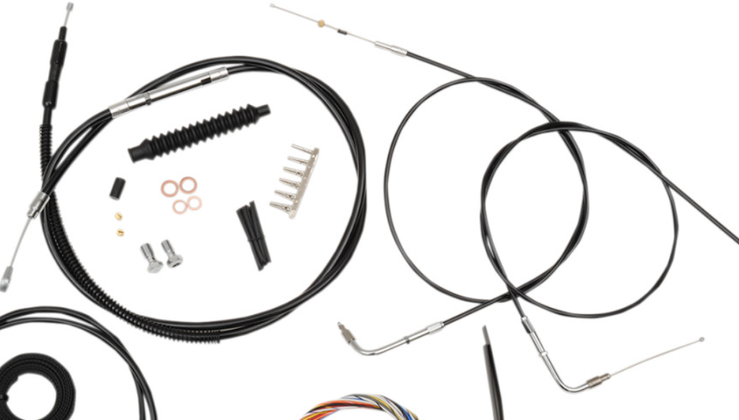 LA CHOPPERS - Complete Black Vinyl Braided Handlebar Cable/Brake Line Kit